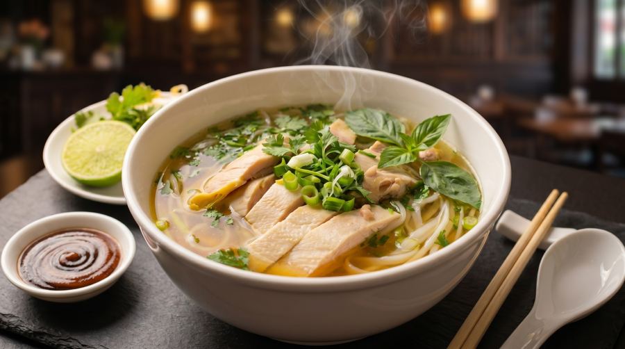 Chicken Pho with fresh herbs