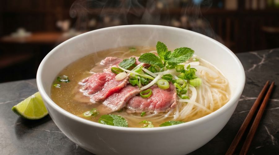 Rare Beef Pho with sliced filet mignon
